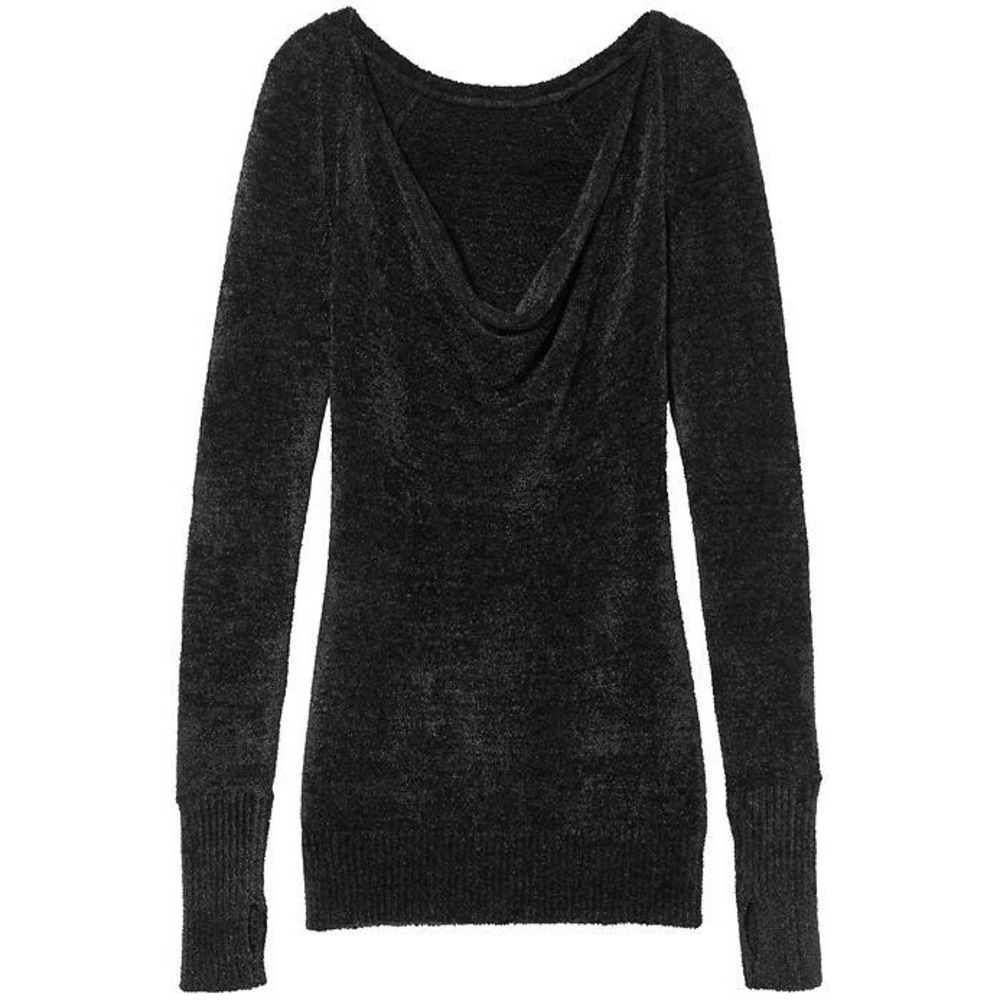 ATHLETA Sz L Sweater Black Cuddle Up Cozy Relaxed Cowl Neck Thumbhole Textured